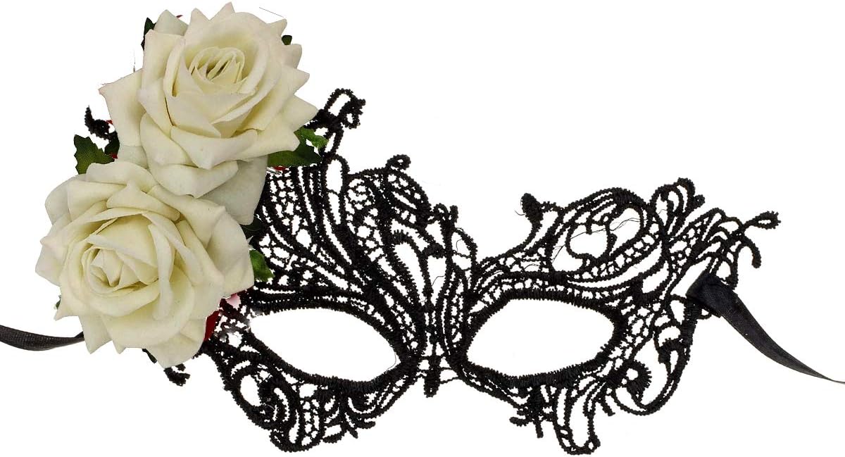 DDazzling Women Rose Flower Lace Masquerade Mask Cosplay Party Supply Festival