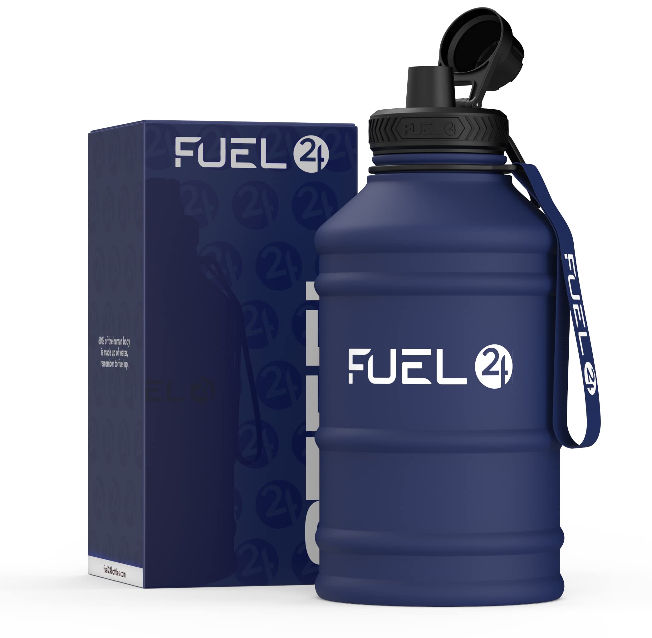 Fuel24 1.3L/2.2L Water Bottle Metal - STRONG, Drop & Leakproof BPA free 1L 2L Stainless Steel (2 Litre) - Large Gym Bottles for Men, Sports Bottle, Travel, Hiking Water Bottle