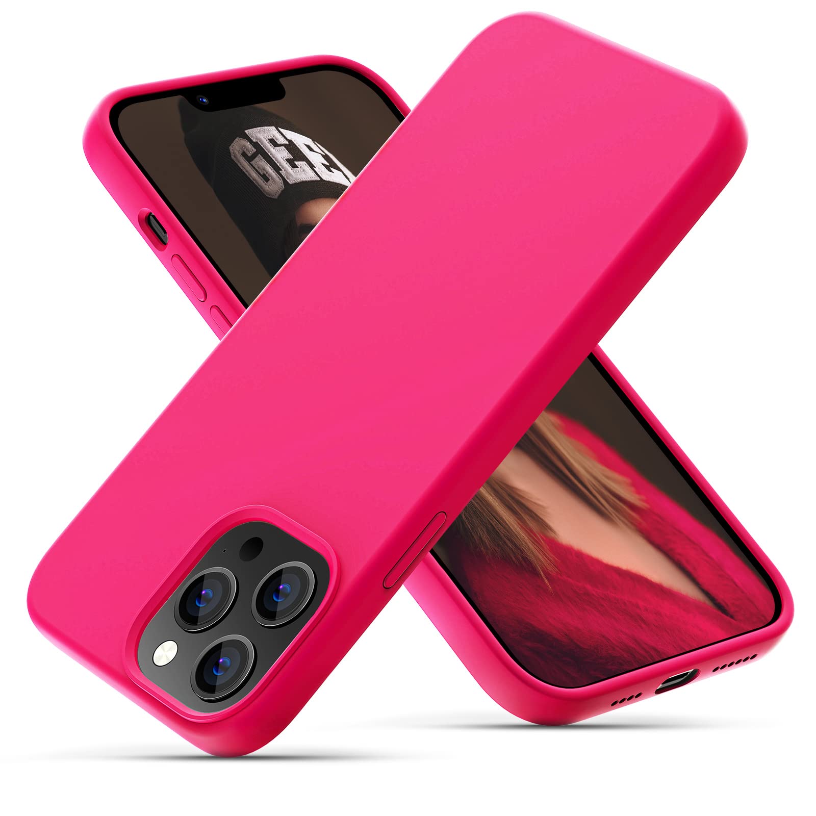 OIIAEE Silicone Case Designed for iPhone 13 Pro Max Case, Ultra Slim Shockproof Protective Liquid Silicone Phone Case with Soft Anti-Scratch Microfiber Lining, 6.7 inch, Hot Pink — image 1
