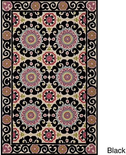 Momeni Rugs Suzani Hooks Collection 100% Wool Hand Hooked Traditional Area Rug, 8' x 10', Black
