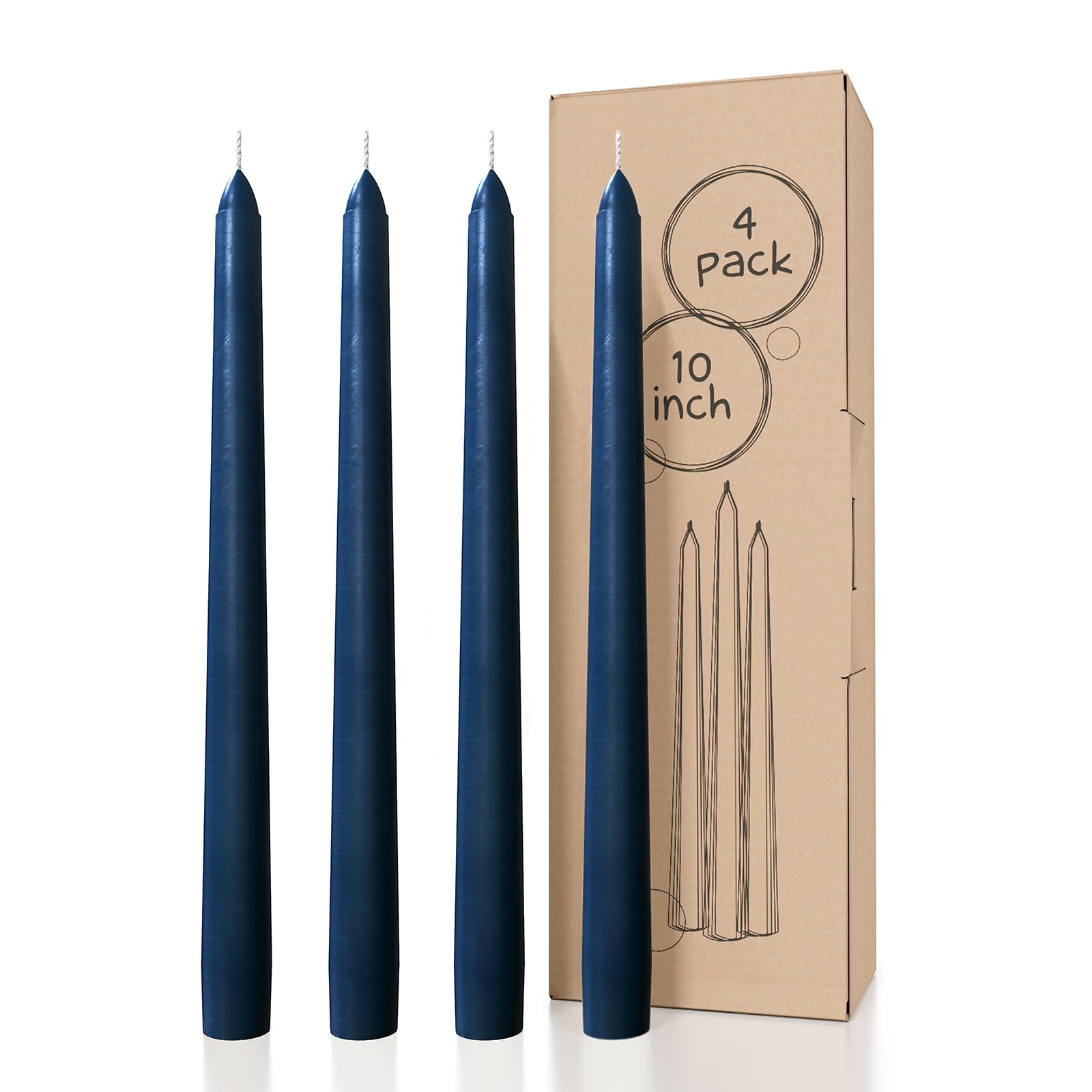 Photo 1 of CANDWAX 10 Inch Taper Candles Set of 4 - Dripless and Unscented Candlesticks - Perfect for Dinner and Christmas - Dark Blue