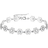 EVER FAITH Winter Snowfalke Link Bracelet, 925 Sterling Silver White CZ Elegant Flower Hand Accessory Christmas Jewelry for Women