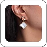 Yheakne Vintage Opal Square Dangle Earrings Square Moonstone Drop Earrings Crystal Geometric Square Earrings Gold Opal Stone Stud Earrings Jewelry for Women