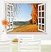 Autumn Golden Fallen Leaves Open Window Mural Wall Sticker - 36