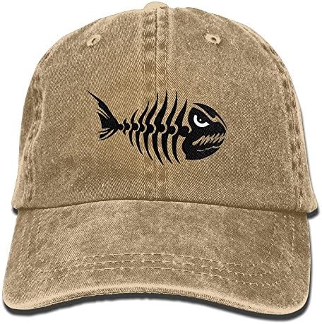 POINIU Fish Bone Skeleton Skull Snapback Hats Plain Denim Baseball Caps For Mens Womens Team Adult Adjustable Trucker Flat Hat