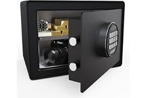 GOLDENKEY Digital Security Safe and Lock Box,Small Safe box for Money, Keypad Lock,Perfect for Home Office Hotel Business Jewelry Gun Use Storage,0.5 Cubic Feet,Black
