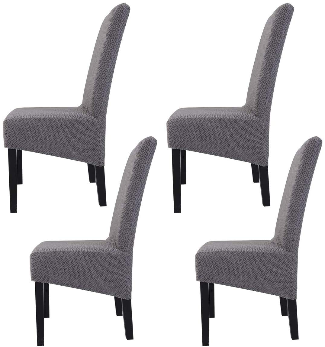 Hengweiuk Chair Covers, Stretch Dining Chair Covers Removable High Back Chair Protective WashableCover Slipcover for Dining Room Kitchen Wedding Banquet Party Decoration (Silver Gray, 4 PCS/Packet)
