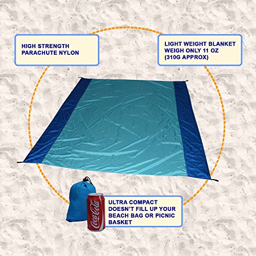 Quick dry Large Beach Blanket with valuables pocket stuff sack made of