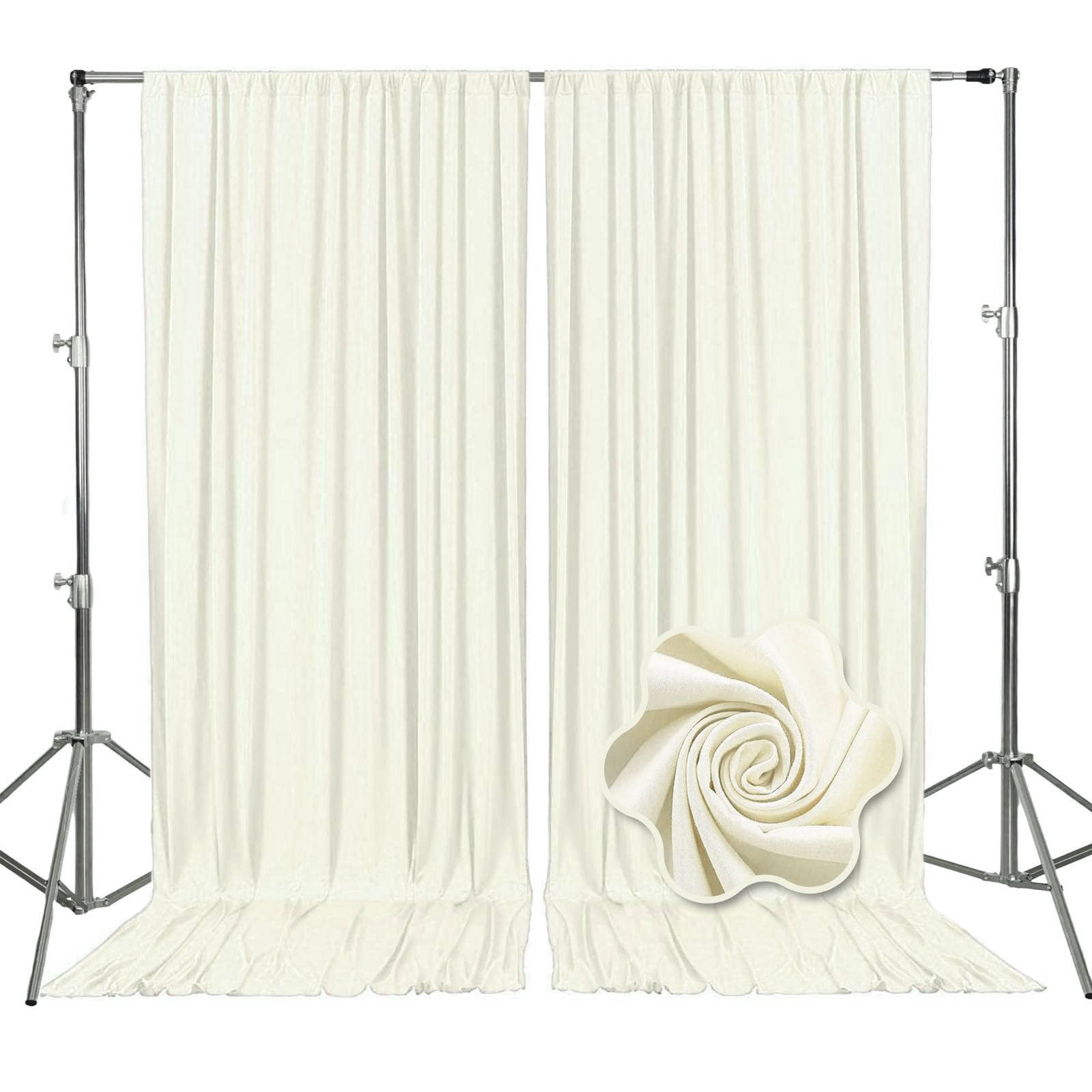 Photo 1 of 10Ft x 7Ft Ivory White Backdrop Curtains for Parties, Polyester Fabric Backdrop Drapes with Rod Pockets for Weddings, Birthday, Halloween, Photography, Christmas Party Background Curtain, 2 Panels