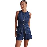 aromm Women's Summer 2 Piece Denim Outfits Sleeveless Button Down Vest & Elastic Waist Shorts Matching Set