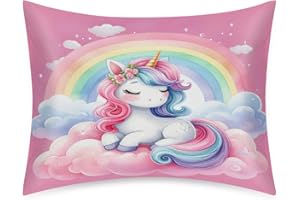 CEMFYZOCH Satin Pillowcase for Hair and Skin Rainbow Pink Aniaml Unicorn Soft Silk Pillow Case with Envelope Closure Cooling Pillow Cases Slip Standard Size Pillow Cover for Women Men Kids Boys Girls 20x26