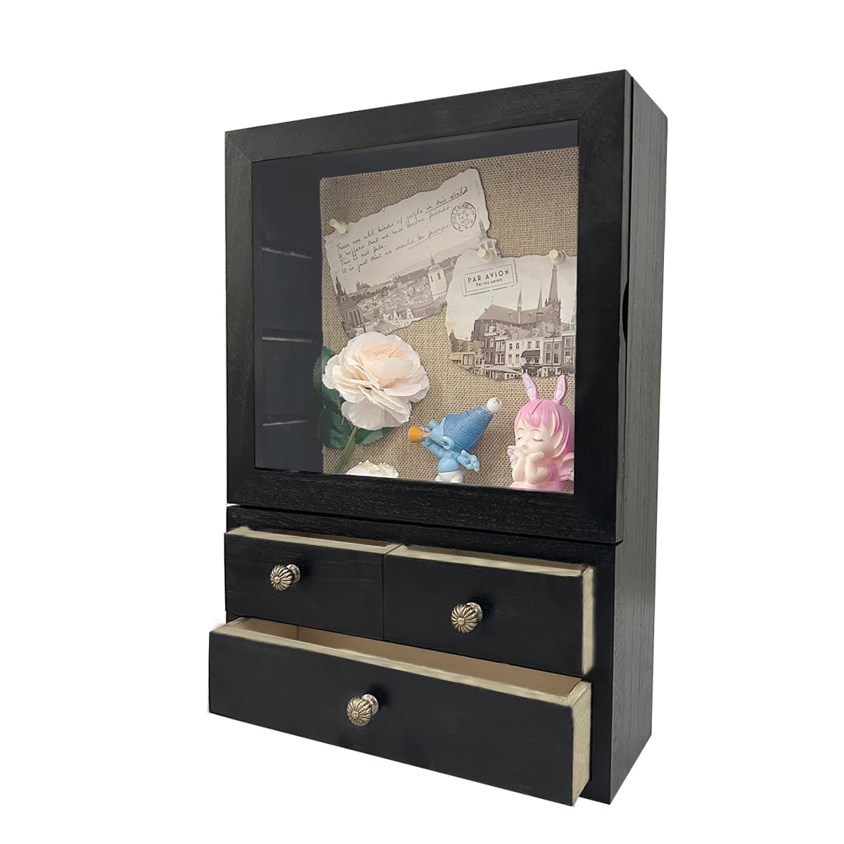 Photo 1 of LITAITAI 11X16 Shadow Box Frame with 3 Drawer 3 Removable Shelfs–Wooden Acrylic Display Cases,for Wall Mount and Tabletop Display Picture Flower Keepsake (Black)