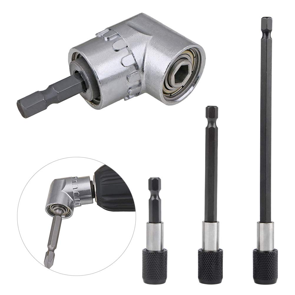 TIMESETL 3Pcs 60mm/100mm/150mm Magnetic Screwdriver Bit Holder + 105° Right Angle Screwdriver Drill Bit Holder Extension Quick Change Drill Extension Bit (1/4" Hex Shank)