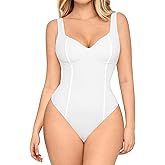 FeelinGirl Shapewear Bodysuits for Women Tummy Control Sweetheart Neck Thong Body Suits Corset Tops