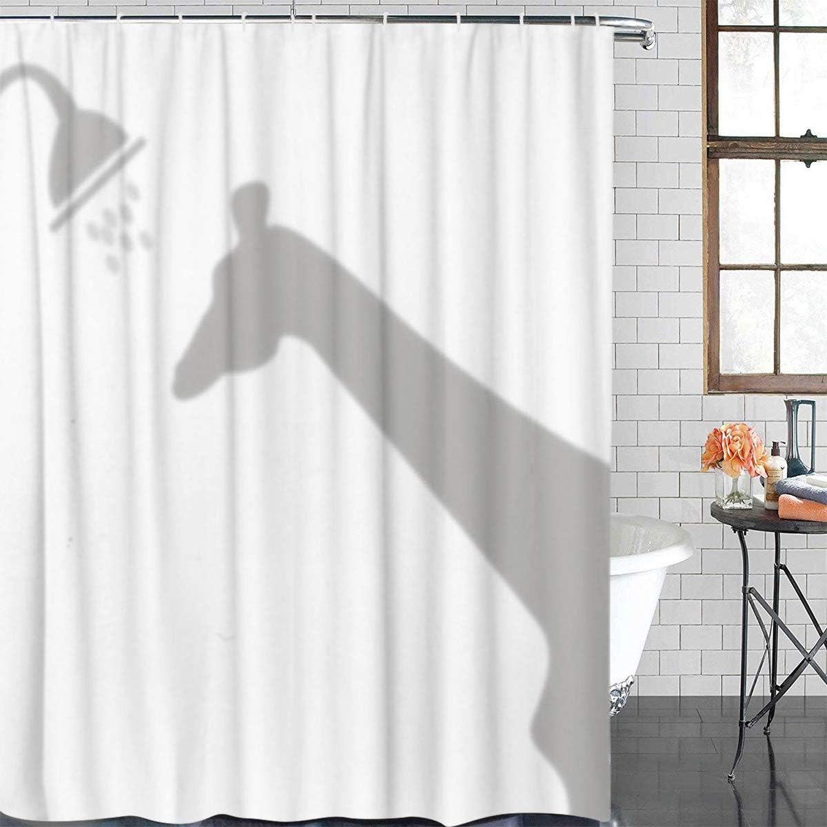 wanxinfu Shower Curtain Polyester Fabric Bathroom Curtain Set with Hooks Bath Decor Set Waterproof Personalized Customization Curtains, Simple Giraffe Shower Silhouette 72" x 72"