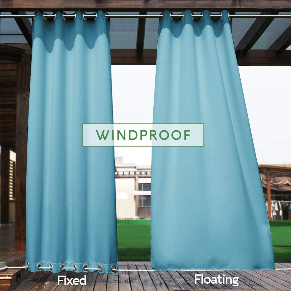 NICETOWN Outdoor Curtain Grommet Top and Bottom, Thermal Insulated Keeps The Rain Out Versatile Vertical Drape, Blackout Heavy Weight Wind Break Outdoor Drapery (52 by 108 inches,1 Piece, Tan-Khaki)