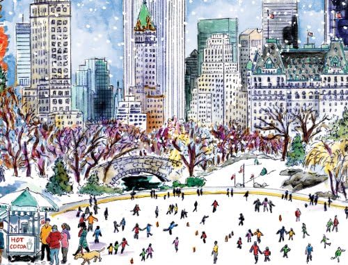 Michael Storrings Park Skaters Holiday Embellished Notecards (Christmas Embellished Notecard)