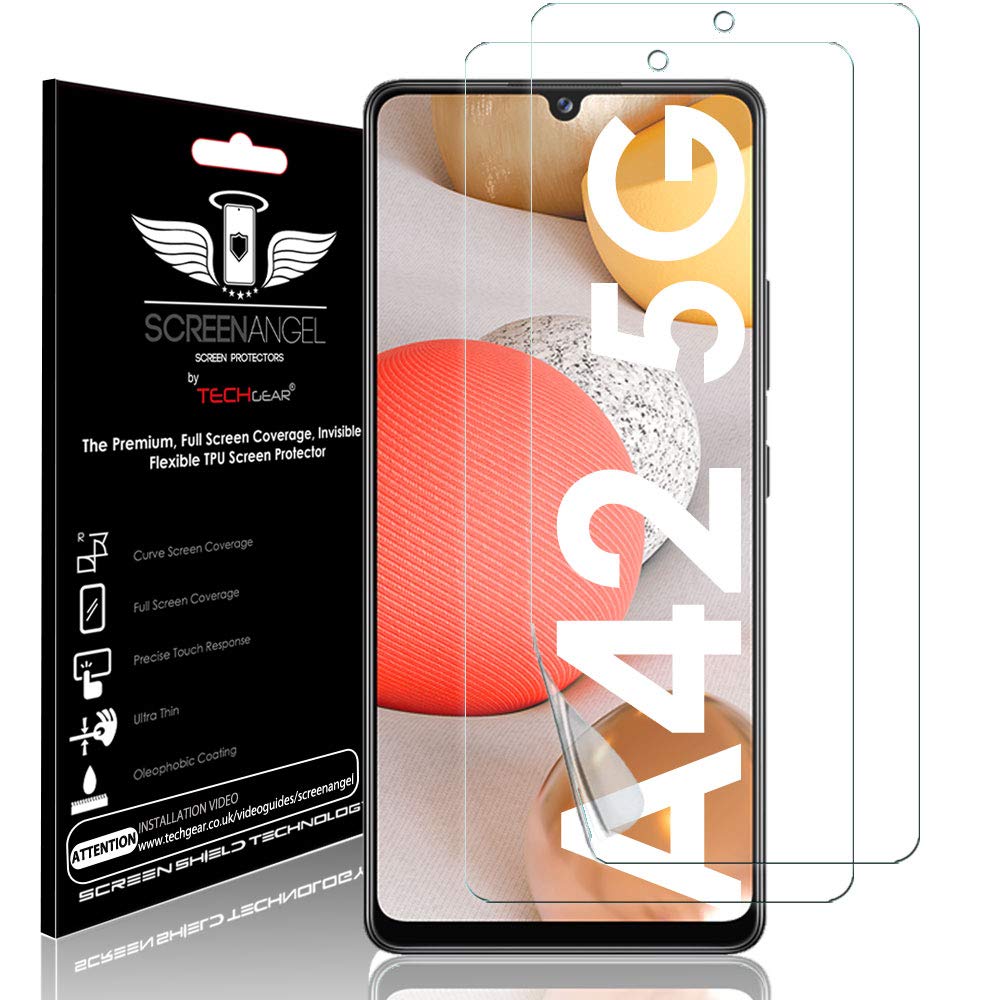 TECHGEAR [2 Pack Screen Protector fits Samsung Galaxy A42 5G [Screen Angel Edition] [In-Display FingerID Support] [Case Friendly] [Bubble Free] [FULL Screen Coverage] HD Clear Flexible TPU Film