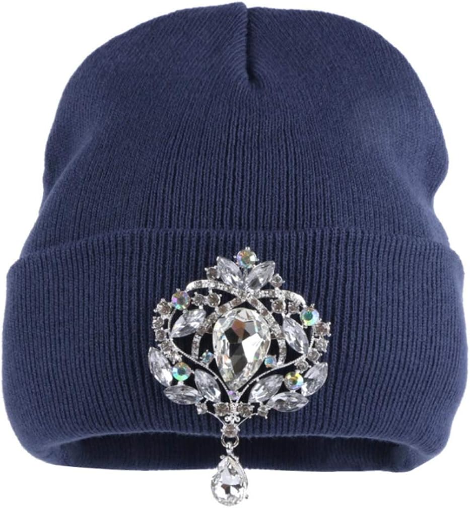 Women Winter Hat Bling Crystal Floral Luxury Beanie Casual Skullies
