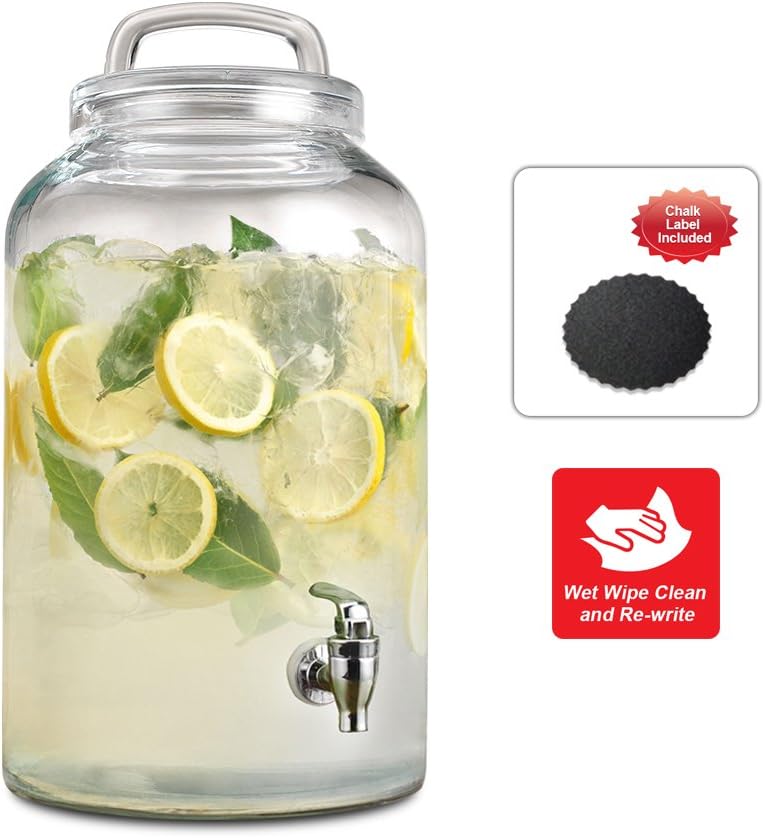 Emenest Glass Beverage Dispenser with Spigot and Loop Lid