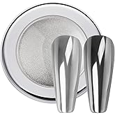 PrettyDiva Chrome Nail Powder - Silver Mirror Effect Nail Powders, Highlight Metallic Chrome Powder for Nail Art Chrome Nail 