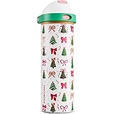 POWCAN 24 oz Christmas Stainless Steel Water Bottle: 2-in-1 Push-Button Spout & Quick-Flip Straw, Leakproof, Fits in Car Cupholder, Insulated Water Bottle for Holiday Gift, Sports, Travel (Merry Bows)