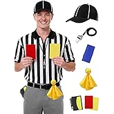 SOMSOC 6 Pcs Referee Shirt, Men Women Zipper Collar Ref Shirt Card Hat Whistle Penalty Flag Sandbag Rugby for Football Soccer