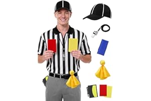 SOMSOC 6 Pcs Referee Shirt, Men Women Zipper Collar Ref Shirt Card Hat Whistle Penalty Flag Sandbag Rugby for Football Soccer