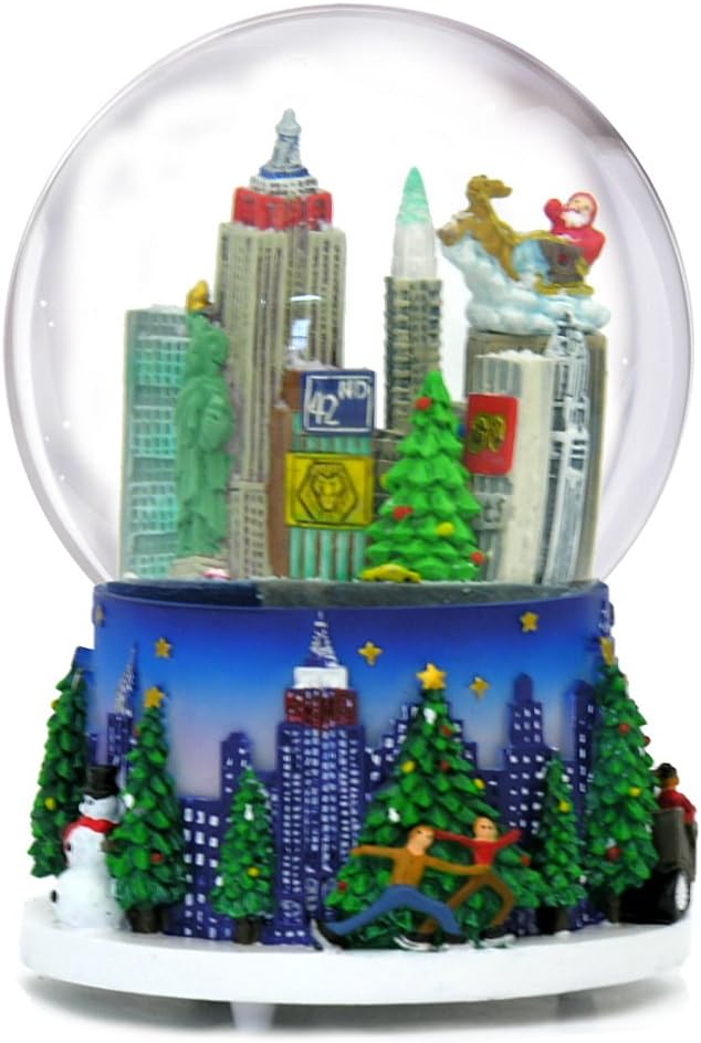 Snow Globes - Musical New York City Christmas Snow Globe Rockefeller Center Skyline NYC Snow Globes