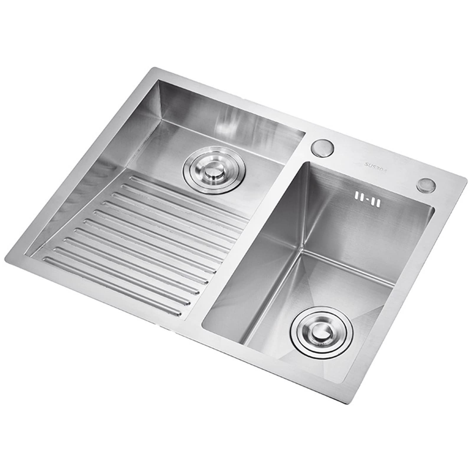 Photo 1 of Laundry Utility Sink With Washboard Stainless Steel Kitchen Sink Household Pool Balcony Room Wash Basin Easy Clean Double-Bowl (600mm/23.6Inch)