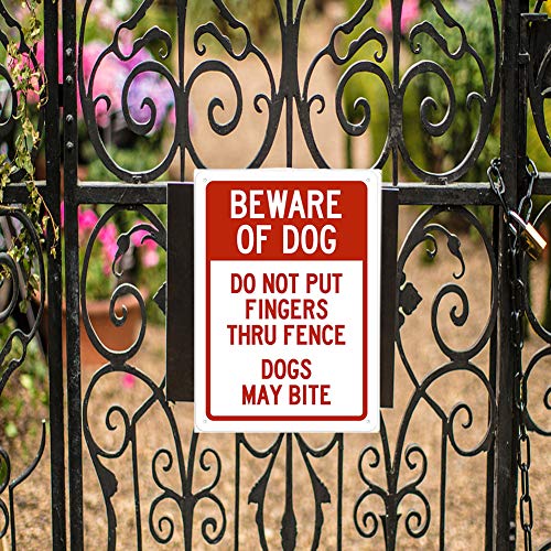 SIGNTDo Not Put Fingers Thru Fence Dogs May Bite Security Sign Outdoors Yard Signs Safety Warning Sign Wall Decorative Metal Tin Signs Size 8 X 12 Inch