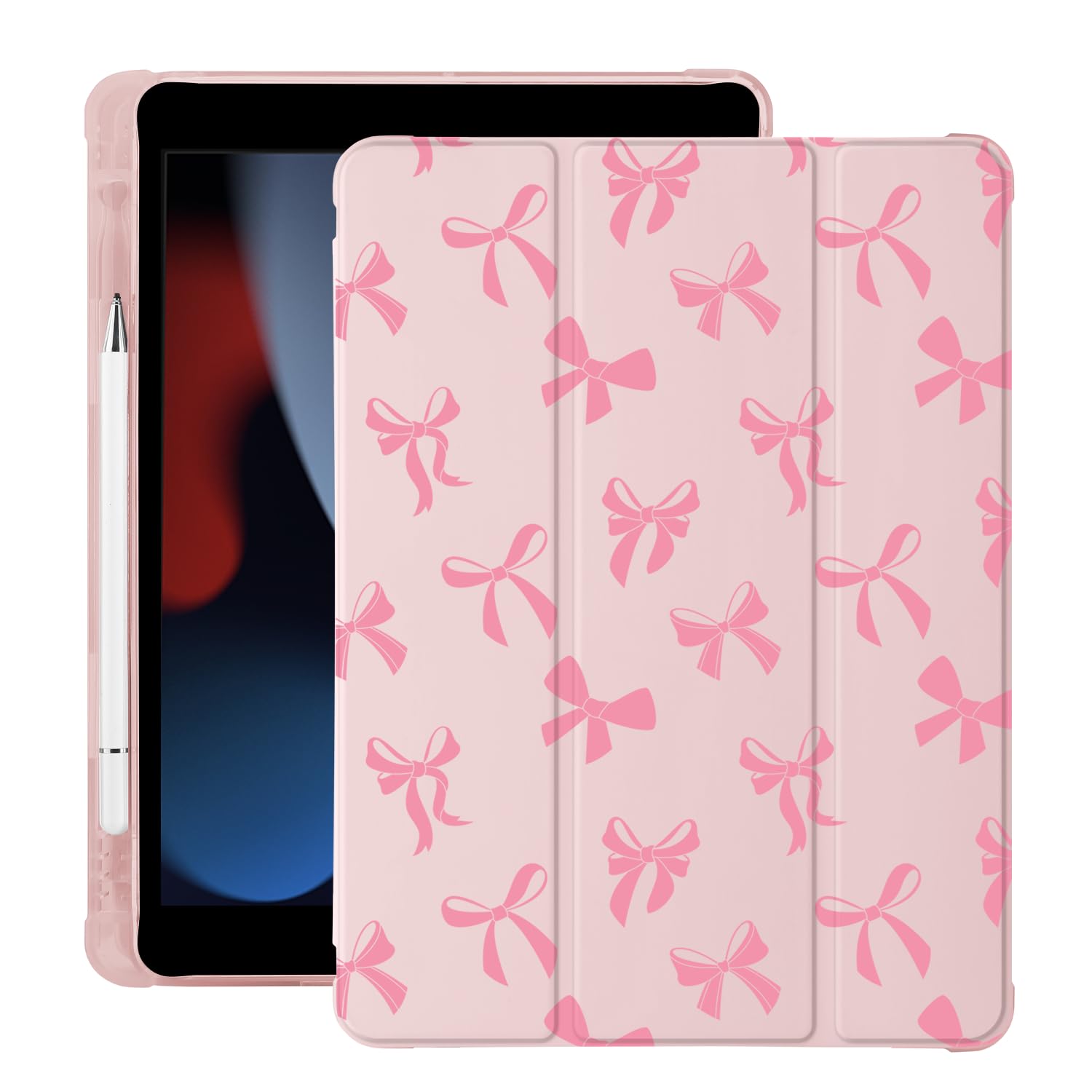 Photo 1 of **MINOR DAMAGE / DIRTY (INK STAINS)** Cute Kawaii Bow for iPad Air5/Air4 Case with Pencil Holder, Auto Sleep/Wake, Pink Leather Soft TPU Back Cover for iPad 10.9 Inch 2022/2020