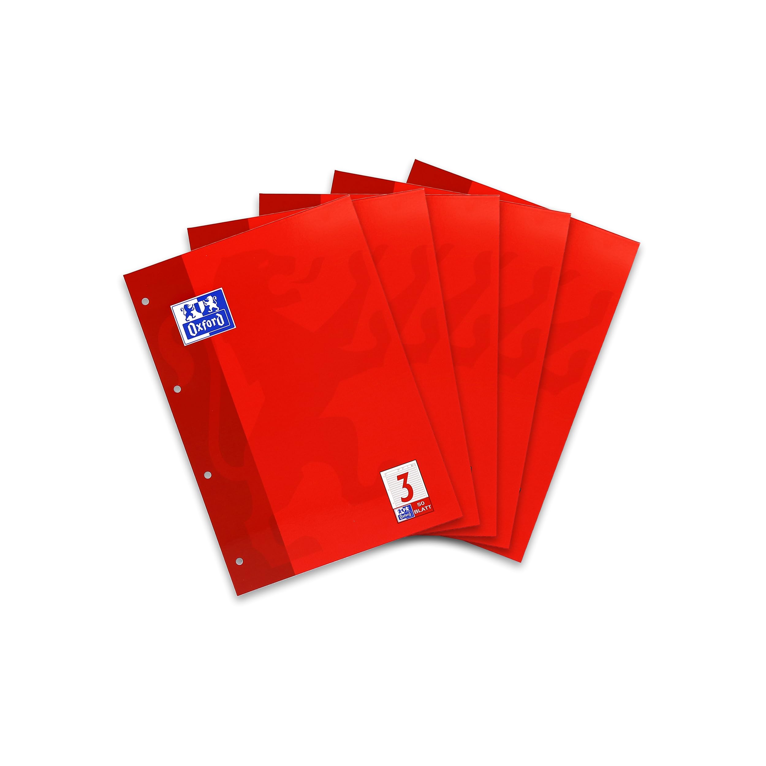 Oxford 100050342 Notepad A4 Line Style 3 50 Sheets 90 g/m² Optic Paper Pack of 5 Red