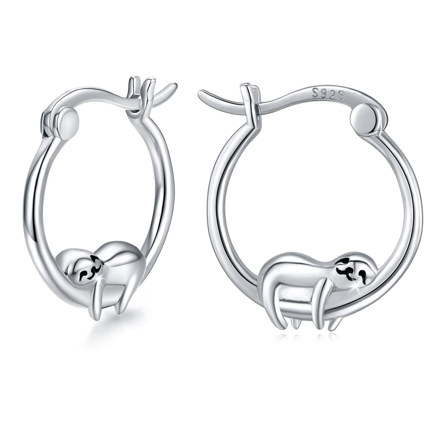 Sloth Earrings 925 Sterling Silver Hypoallergenic Small Hoop Huggie Cartilage Earring Cute Animal Earring Sloth Gift for Women Girls Teen Kids