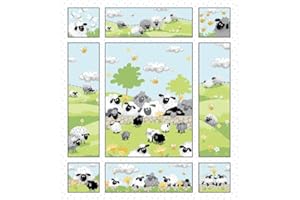 Lewe The Ewe Lamb 100% Cotton Fabric Panel, Quilting Cotton Panel for Babies Quilt Blanet Approximately Panel Size: 36"x44" I