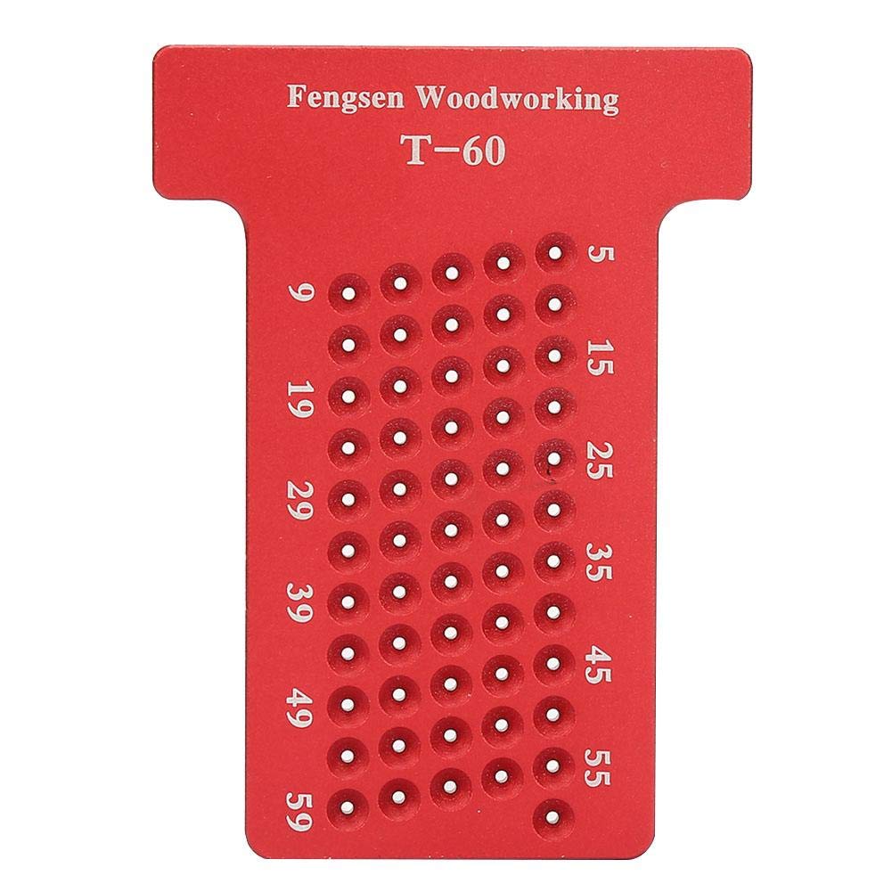 T Ruler, Aluminum Alloy Hole Gauge Carpenter Marking Fixing Tool Wood Marking Gauge Profile Gauge Tool Woodworking Scriber T Type Ruler for Woodworking and DIY Amateurs, Red