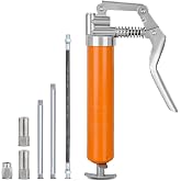 GOOACC Mini Grease Gun 6000 PSI 4oz Grease Gun Kit with 12" Flex Hose Extension Adapter Normal Coupler Rigid Pipe Small Pistol Grip Grease Guns for Automotive Farm Industrial Marine Equipment, Orange