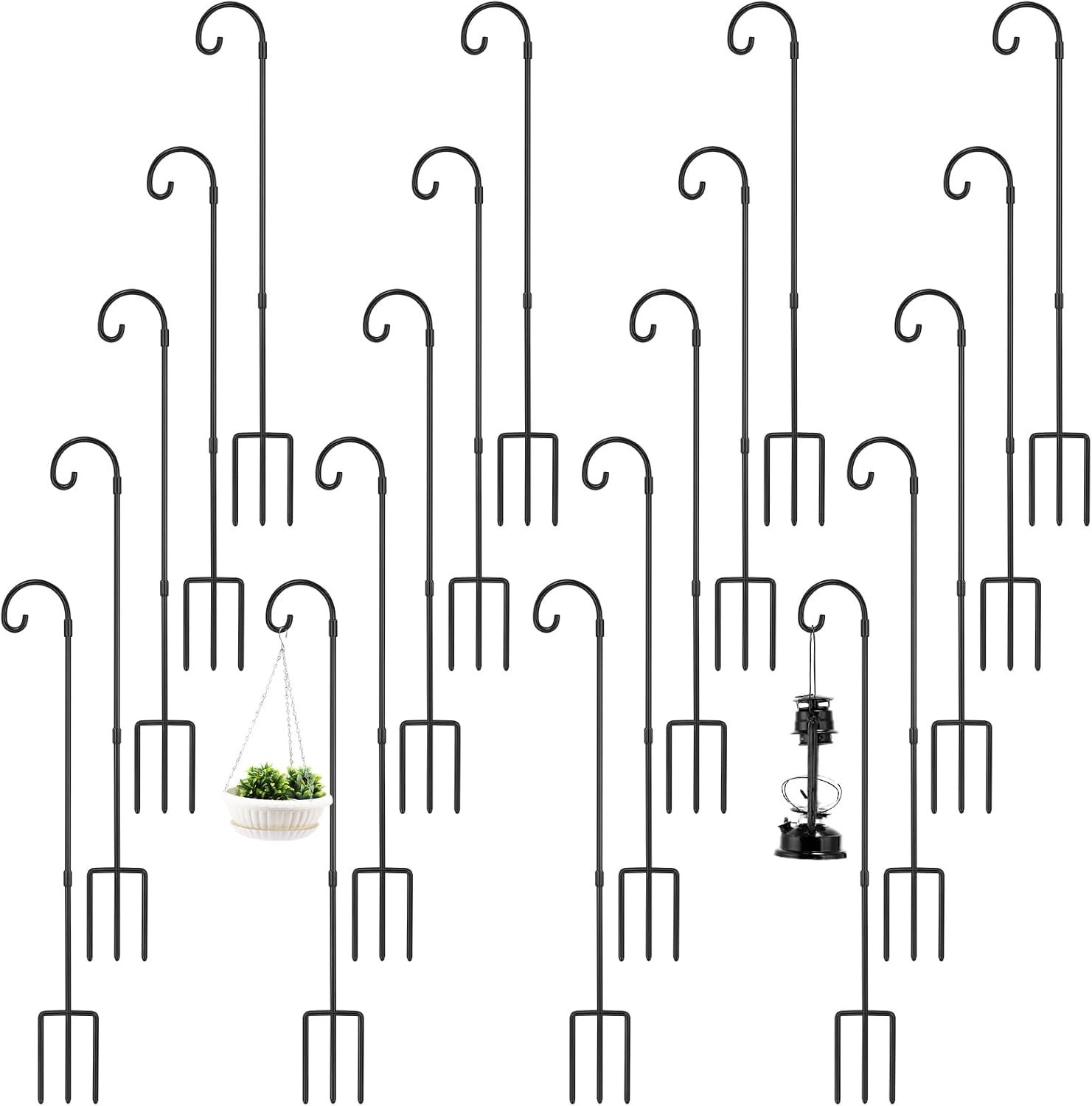 Outdoor Shepherd's Hooks - Therwen 20 Pack Small Shepherds Hooks 35 Inch Bird Feeder Pole with 3 Base Prongs Heavy Duty Outdoor Garden Hook Stake for Solar Lanterns Plants Hanging Stand Wedding Christmas Decor