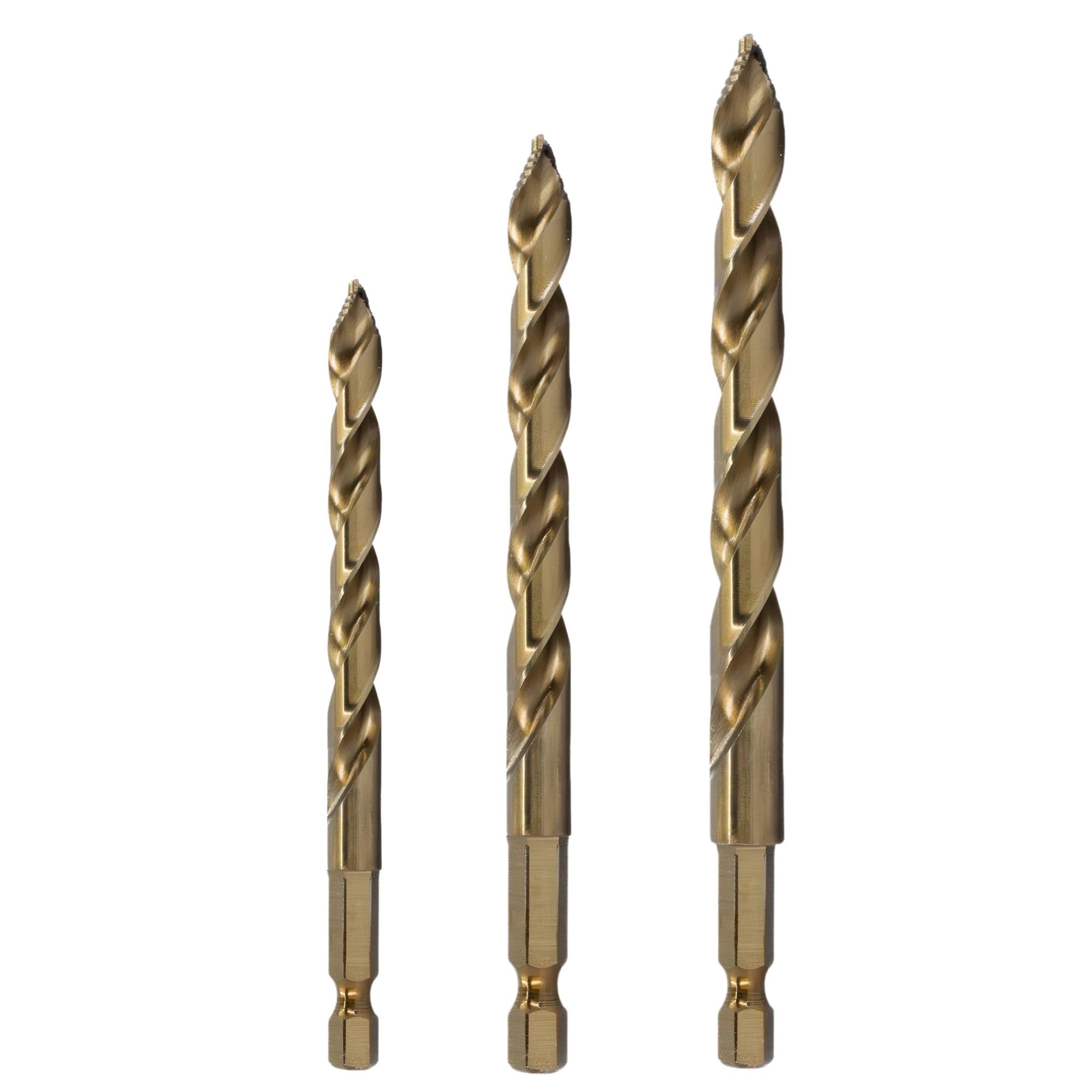 Drill America 3 Piece Cobalt Stepped Point Drill Bit Set with Quick Change Hex Shank