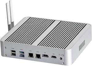 Fanless Mini PC, Intel Core i5-7260U Iris Plus Graphics 640 Mini Desktop Computer, Windows 10 64 Bit/Linux, DDR4 RAM [DP/HDMI/2LAN/8USB/Optical/SD Card Reader/WiFi] (8GB Ram 128GB SSD 1TB HDD)