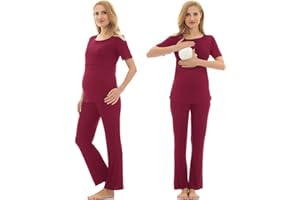 Bearsland Women's Maternity Pregnancy Short Sleeve Sleepwear Set Nursing Breastfeeding Pajamas