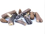 ukiyo 10-Piece Ceramic Fireplace Wood Set - Bio-Ethanol Gas Log Pine Cones view 3
