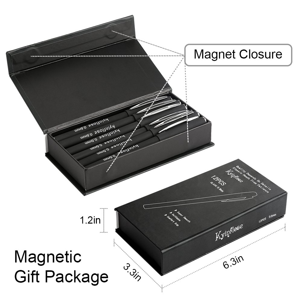 Kyinflose Pens, Smooth Gel Ink Roller Ball Pens, Fine Point, Black, 12-Pack (0.5mm)