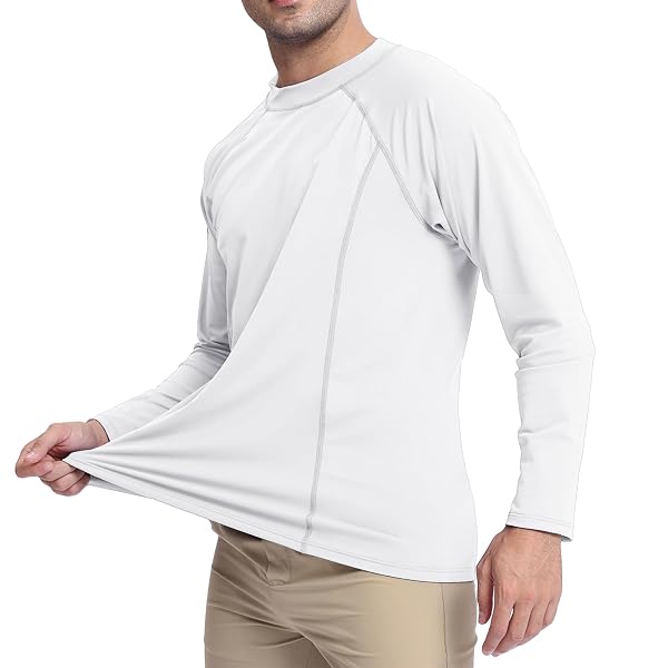 BOMBROOSTER 2 PACK UPF 50+ MENS SWIM SHIRT LONG SLEEVE RASH GUARD – MOISTURE WICKING, COOLING NYLON FOR SUN PROTECTION & OUTDOOR ACTIVITIES WHITE