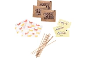 Sugar & Sweetener Assortment Packets Packaged by Bools, Sugar Packets, Splenda, Brown Sugar, Plus Bools Wooden Coffee Stirrers (300 Pack) Sugar Packets for Home, Office, Coffee, Bar, Gift