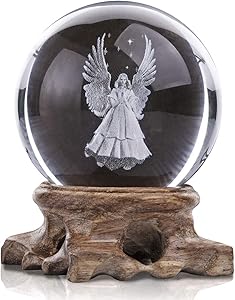 3D Angel Figurines Full Sphere Crystal Ball Laser Engraved Paperweight Home Art Decor Crafts(Clear)