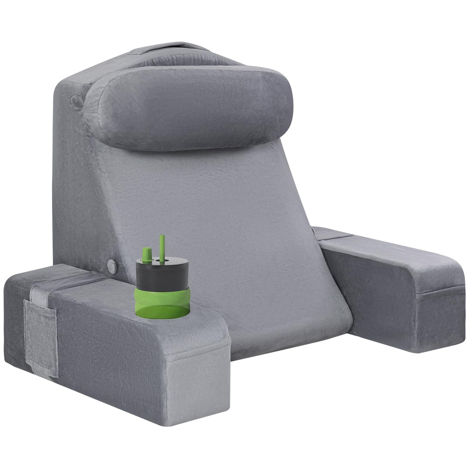 Photo 1 of AS AWESLING Reading Pillow for Adults, Back Pillow for Bed Sitting Up, Backrest Pillow for Sitting in Bed, Detachable Arms with Built-in Cup & Phone Caddy (Gray, 21 INCH)