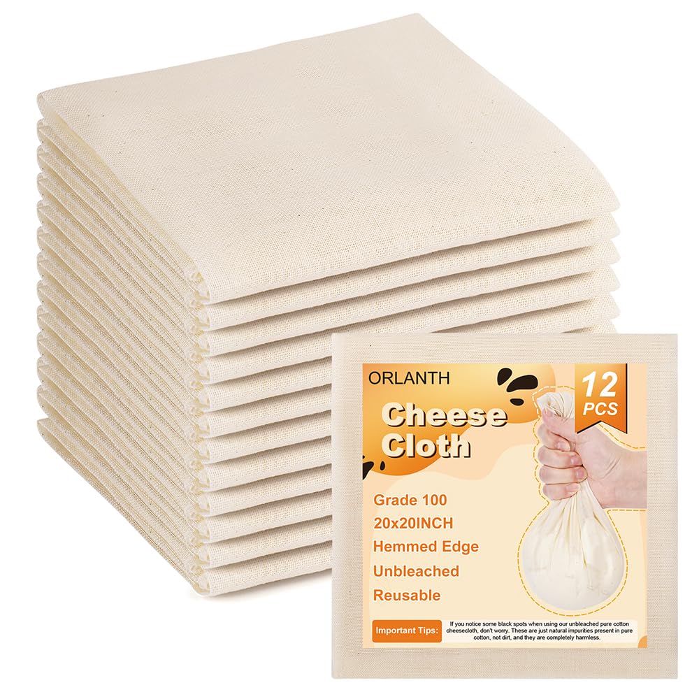 Photo 1 of [12 PCS] Reusable Cheese Cloths, 20x20 Inch, 100 Percent Unbleached pure Cotton Cheese Cloth for Straining, 100 Grade Cheesecloth Hemmed Edges for Cooking, Baking, Juicing