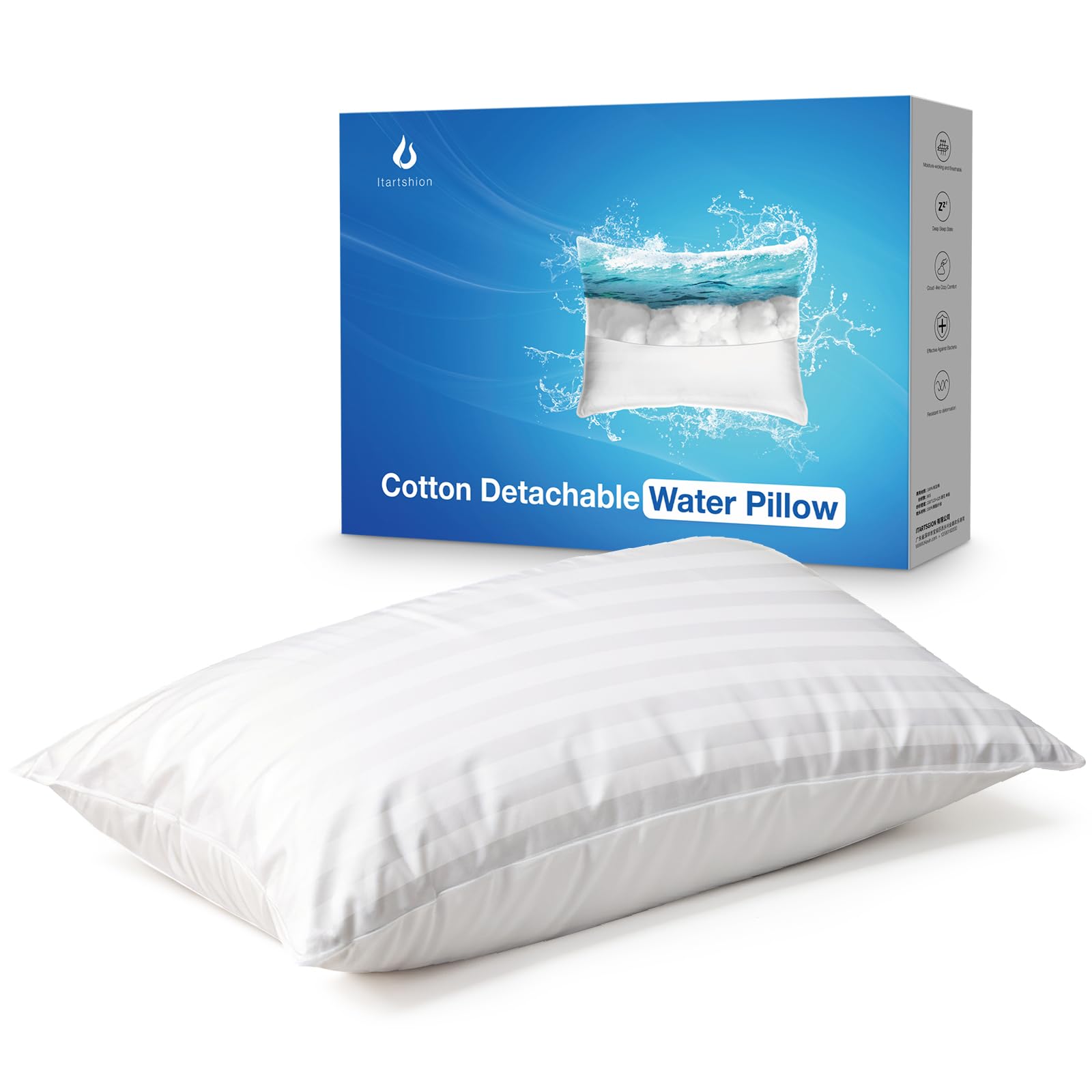 Photo 1 of Itartshion® The Innovator of Water Pillow,100% Cotton, 500 Thread Count, Adjustable, Ultra-Soft, Machine Washable, Pillow for Neck Pain Relief, Ideal for All Sleep Positions