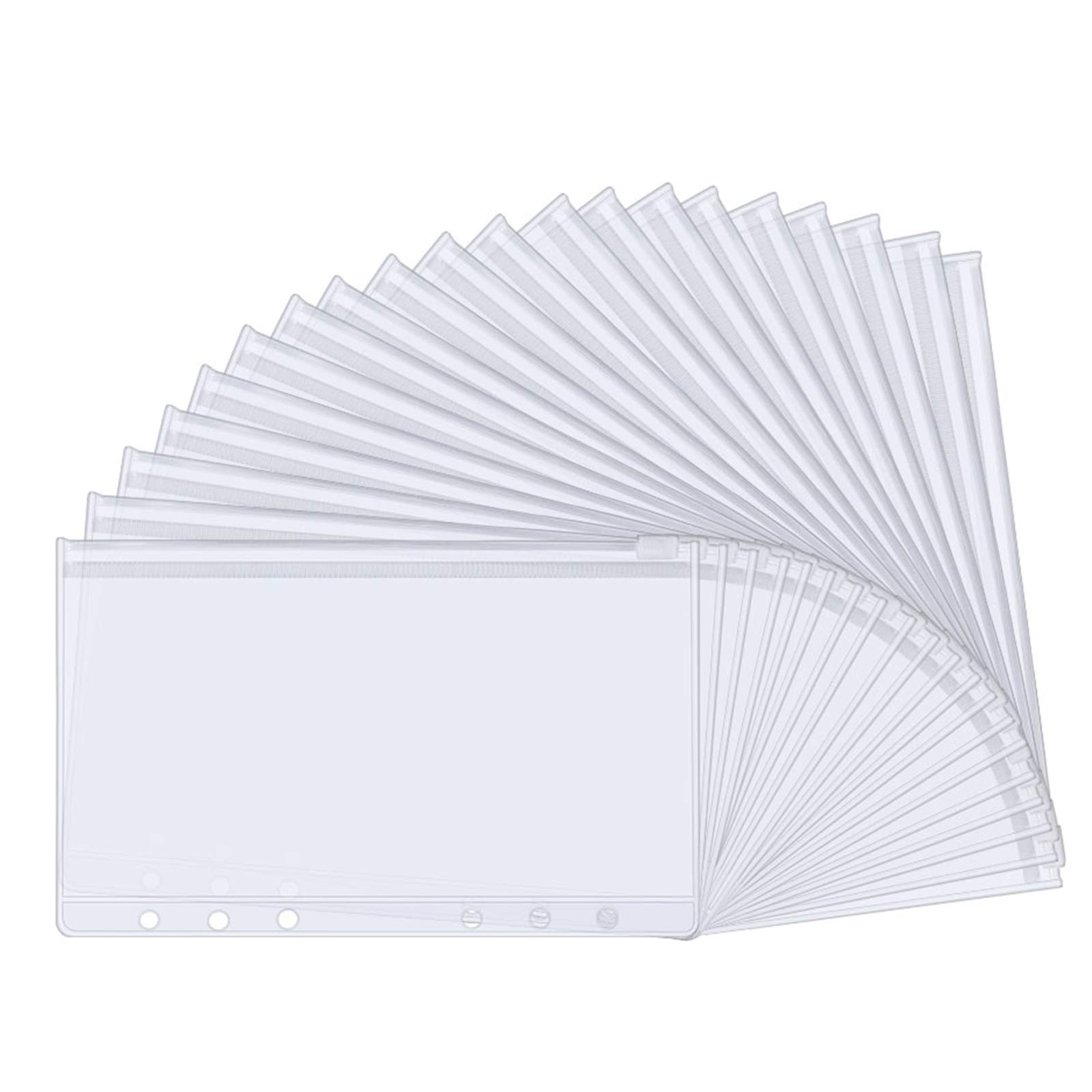 Dadabig 25Pcs Binder Pockets, A6 Size 6 Holes Zipper Loose Leaf Bags PVC Zipper Folders Plastic Notebook Refills Filler Organize Document for School, Office